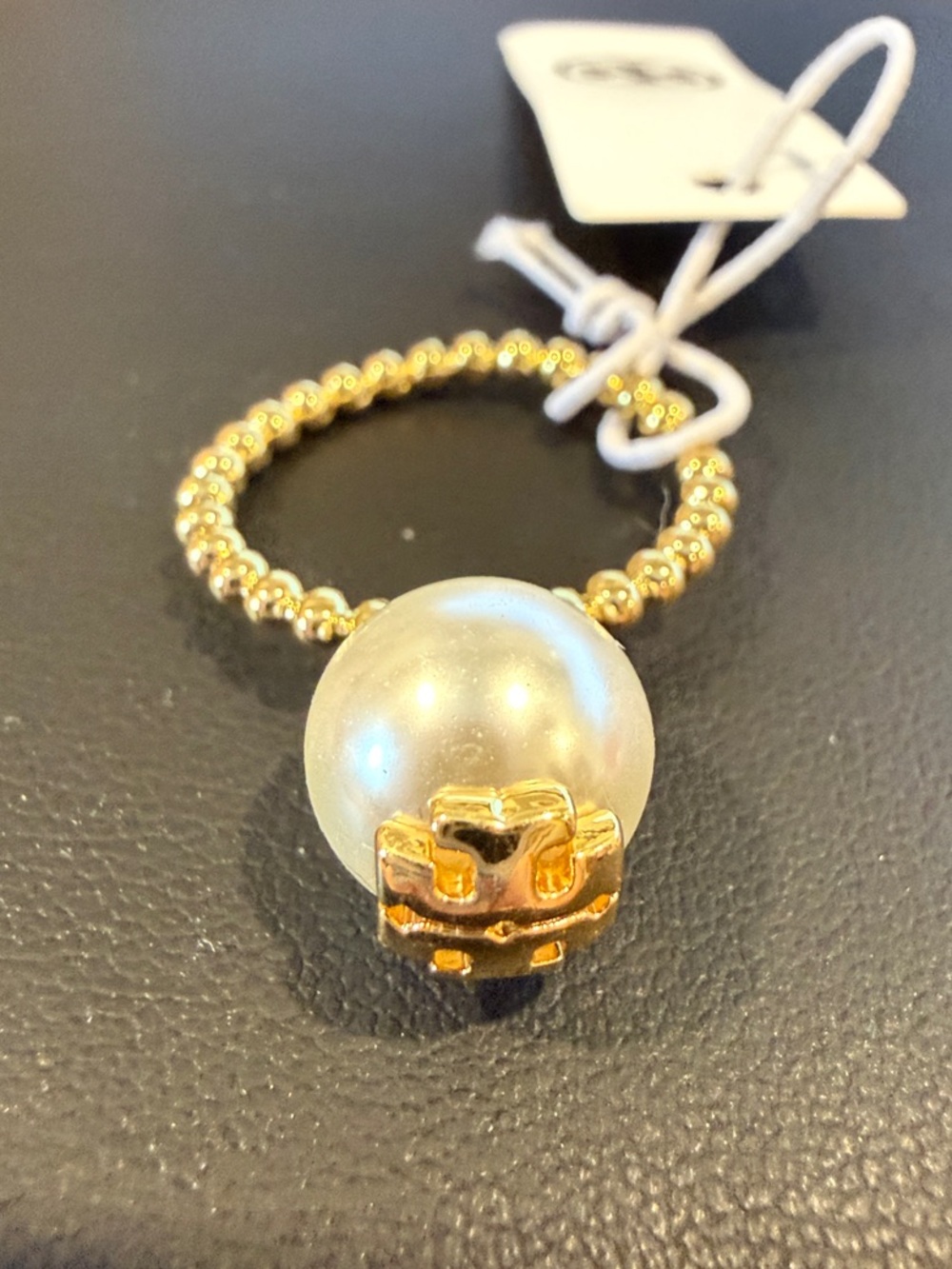 Tory Burch | Gold Plated & Pearl Beaded Band Ring | Size 7